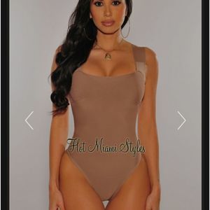 Nwt Mocha Square Neck Straps Bandage Bodysuit